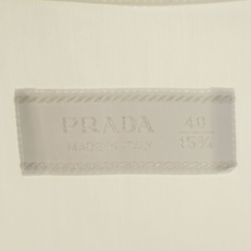 PRADA プラダ 2007年モデル イタリア製 長袖 フリル ボタンダウンシャツ 40 ホワイト 予備ボタン付き メンズ