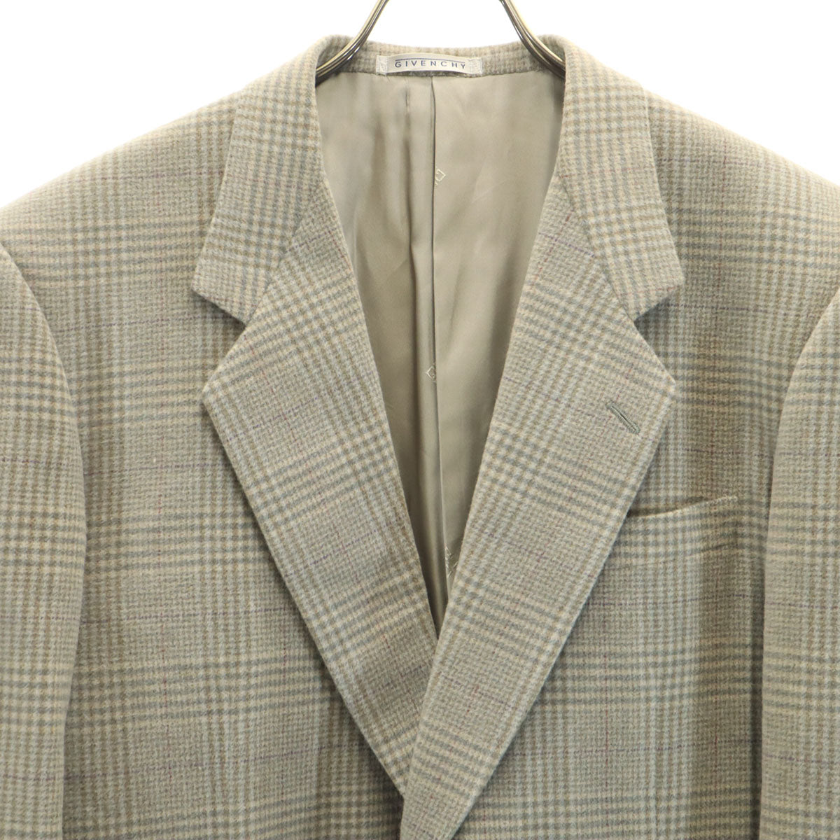 GIVENCHY ジバンシィ 90s カシミアブレンド オールド チェック柄 テーラードジャケット グレー メンズ