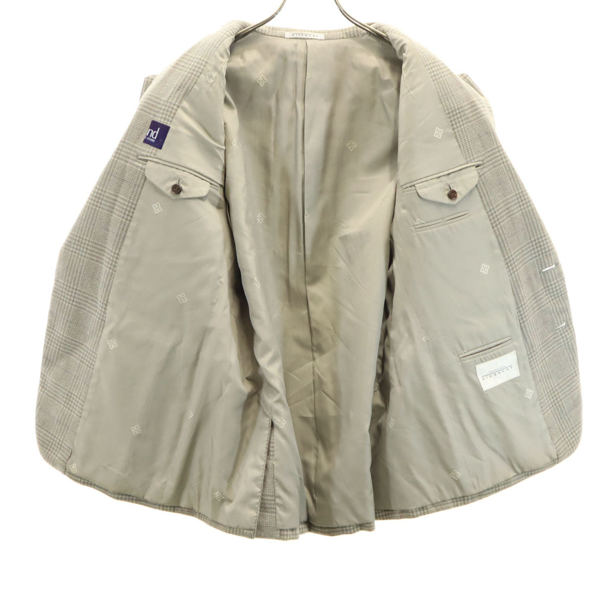 GIVENCHY ジバンシィ 90s カシミアブレンド オールド チェック柄 テーラードジャケット グレー メンズ