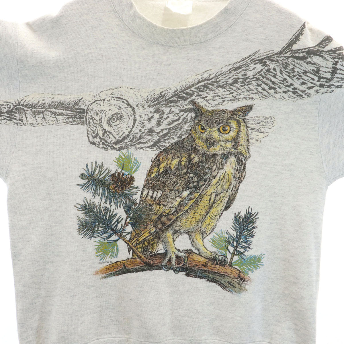 90s オールド 長袖 スウェット トレーナー グレー 裏起毛 フクロウ メンズ
