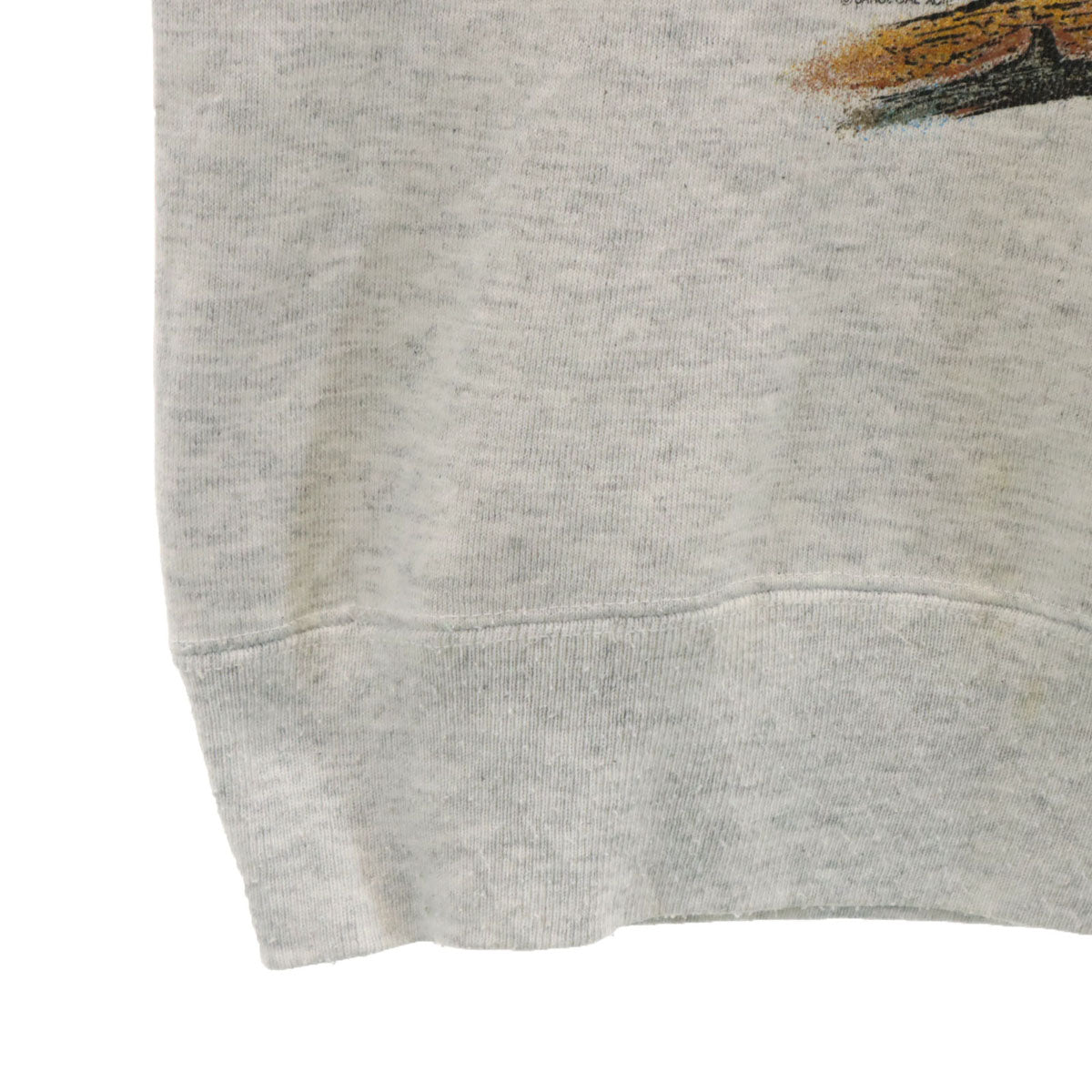 90s オールド 長袖 スウェット トレーナー グレー 裏起毛 フクロウ メンズ