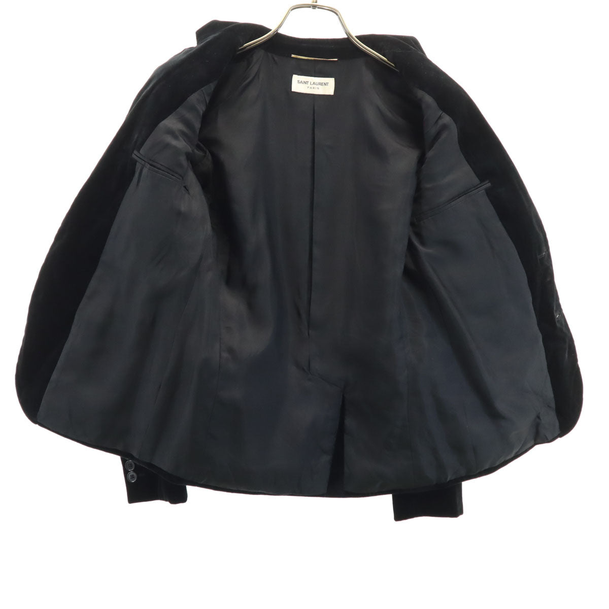 SAINT LAURENT サンローラン イタリア製 シルク テーラードジャケット F34 黒 レディース