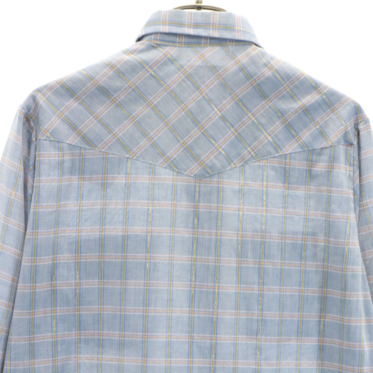 ELY PLAINS 70s 80s USA製 ヴィンテージ チェック柄 長袖 ウエスタンシャツ 11/12 ブルー系 メンズ