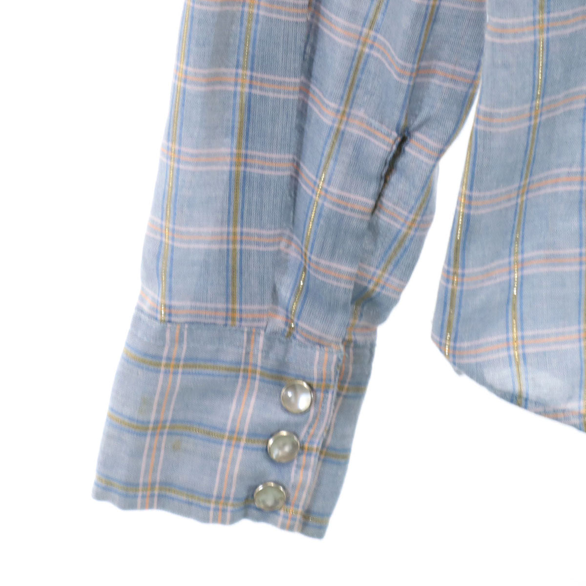 ELY PLAINS 70s 80s USA製 ヴィンテージ チェック柄 長袖 ウエスタンシャツ 11/12 ブルー系 メンズ