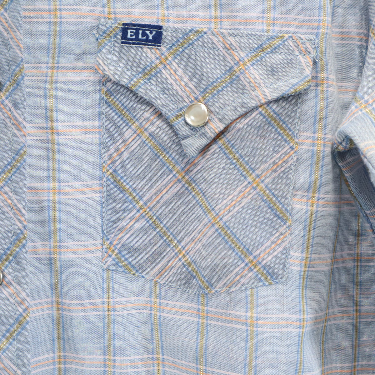 ELY PLAINS 70s 80s USA製 ヴィンテージ チェック柄 長袖 ウエスタンシャツ 11/12 ブルー系 メンズ