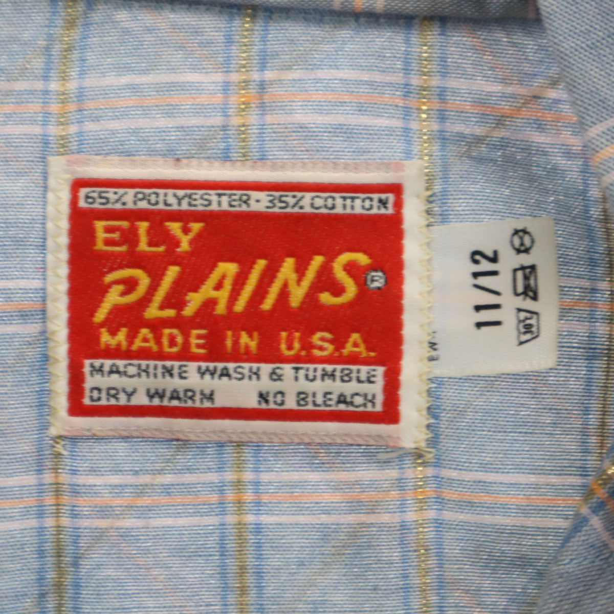 ELY PLAINS 70s 80s USA製 ヴィンテージ チェック柄 長袖 ウエスタンシャツ 11/12 ブルー系 メンズ
