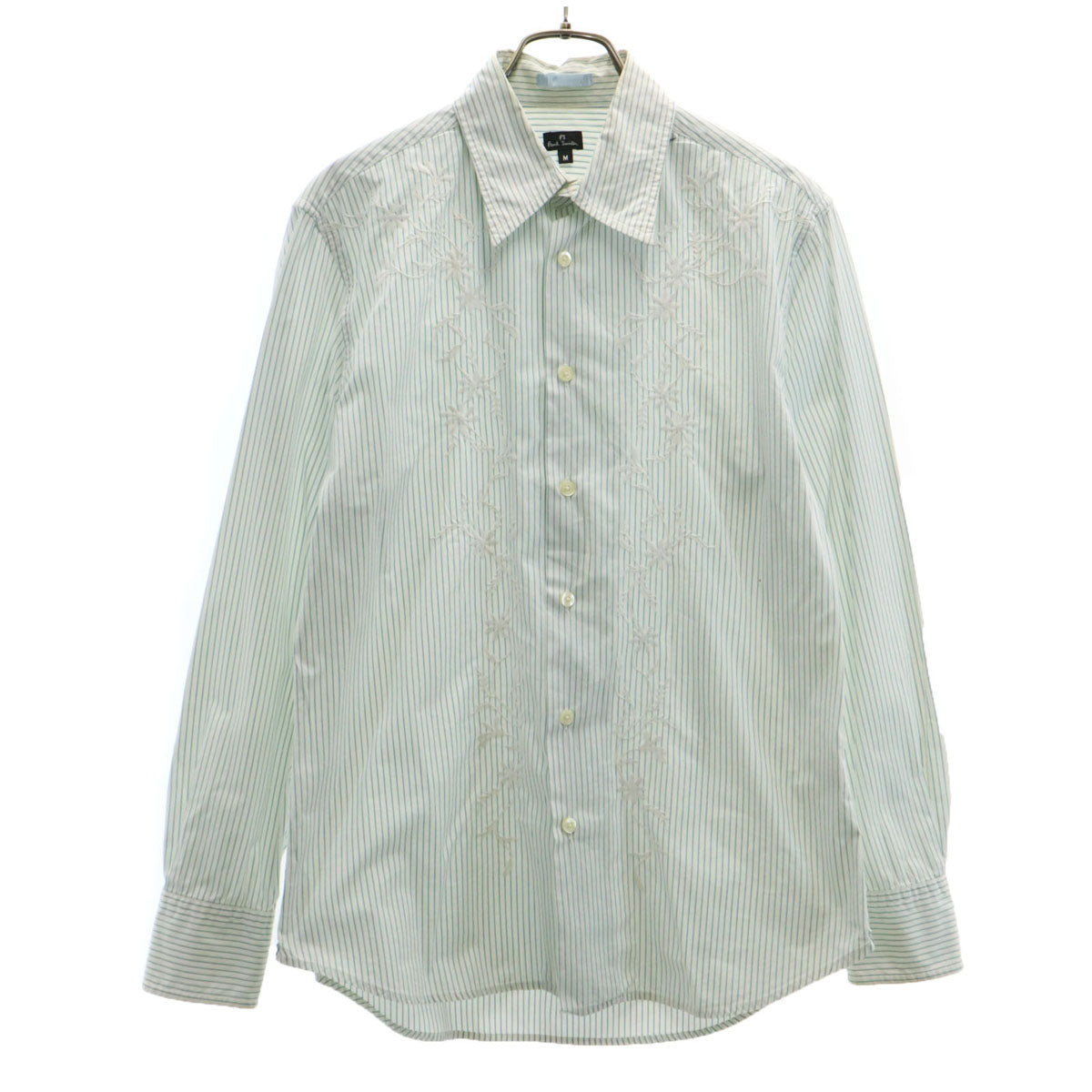 PS Paul Smith ピーエスポールスミス ストライプ柄 花刺繍 長袖 シャツ M ホワイト系 メンズ