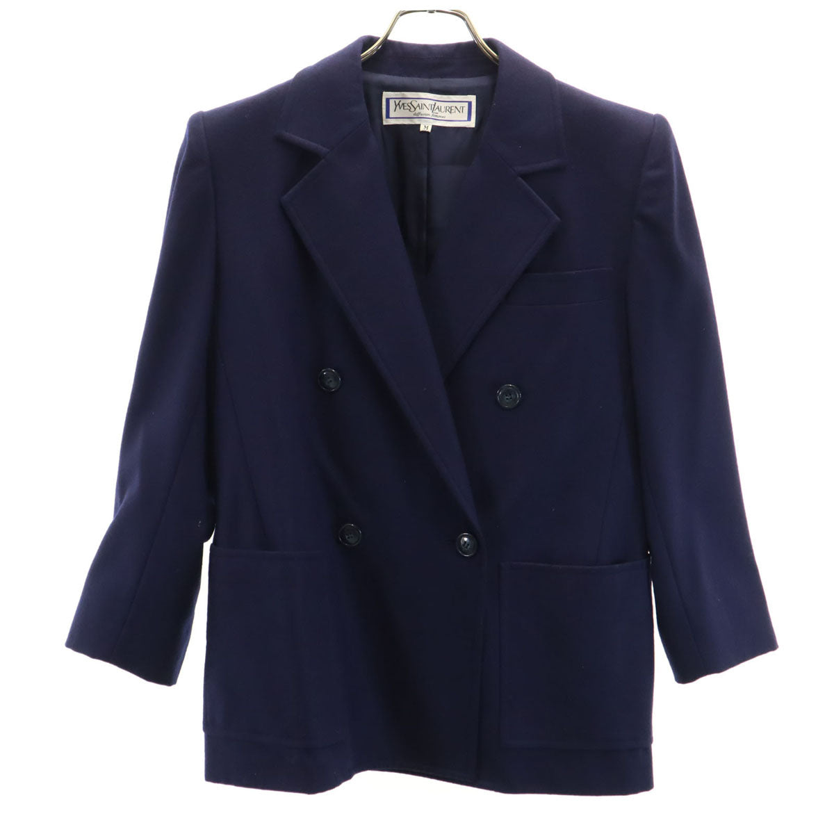 YVES SAINT LAURENT イヴサンローラン 90s オールド ダブル テーラードジャケット M ネイビー レディース