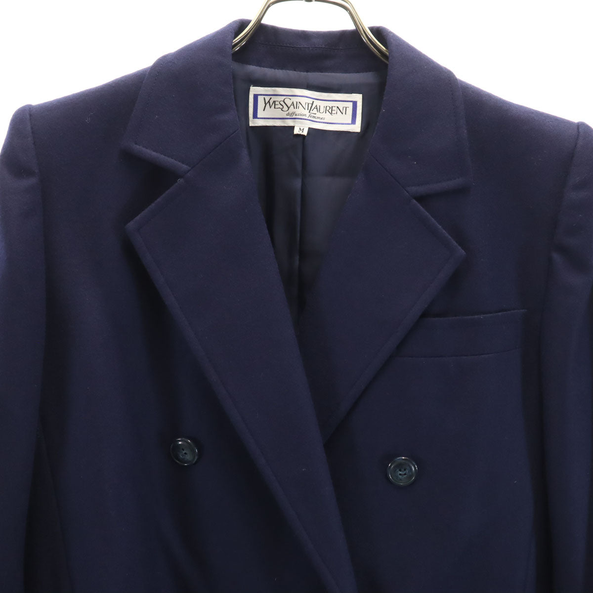 YVES SAINT LAURENT イヴサンローラン 90s オールド ダブル テーラードジャケット M ネイビー レディース