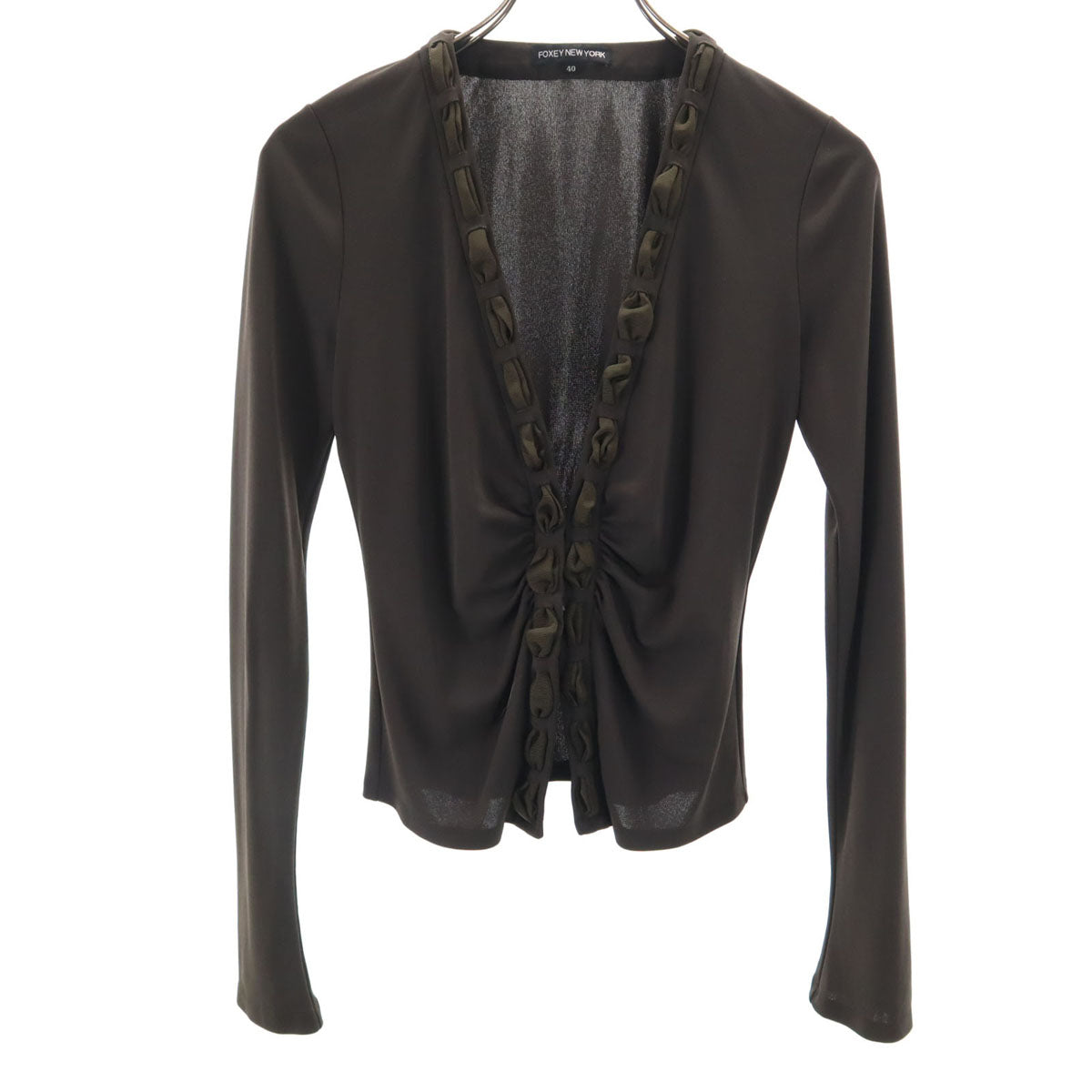 FOXEY NEW YORK フォクシーニューヨーク 日本製 長袖 Vネック カーディガン 40 ブラウン レディース