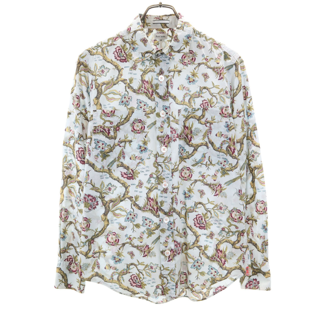 Paul Smith ポールスミス 日本製 花柄 長袖 コットンシャツ M ホワイトブルー系 メンズ