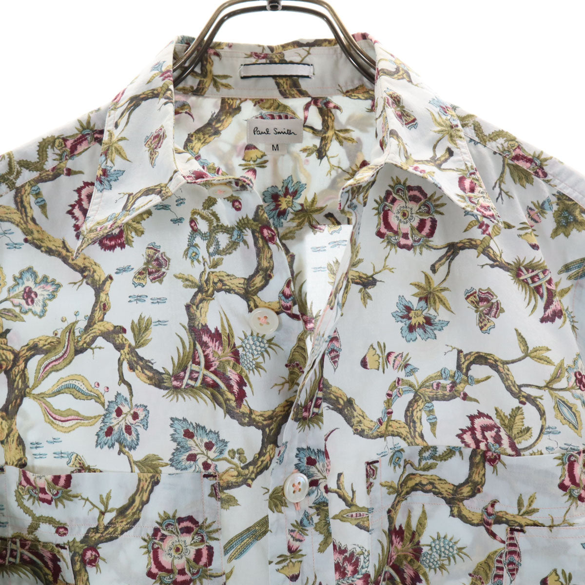Paul Smith ポールスミス 日本製 花柄 長袖 コットンシャツ M ホワイトブルー系 メンズ