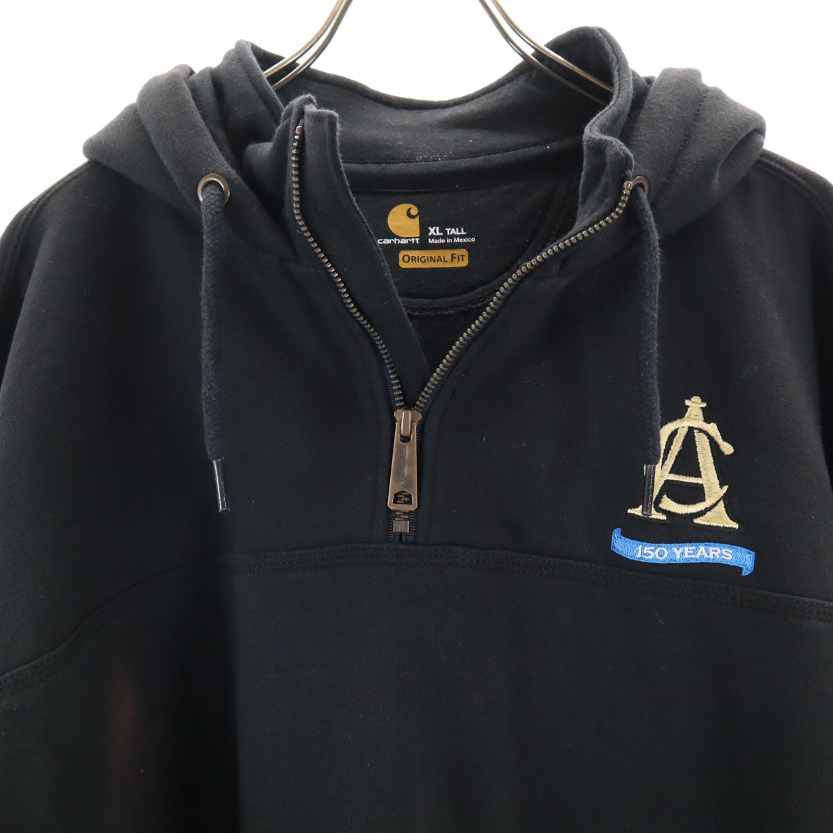 Carhartt カーハート 100617 バック企業モノ刺繍 長袖 ハーフジップ スウェットパーカー XL ブラック 裏起毛 メンズ