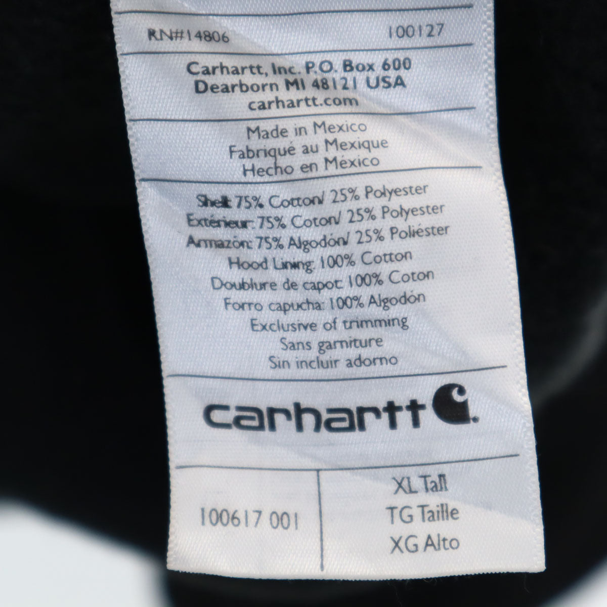 Carhartt カーハート 100617 バック企業モノ刺繍 長袖 ハーフジップ スウェットパーカー XL ブラック 裏起毛 メンズ