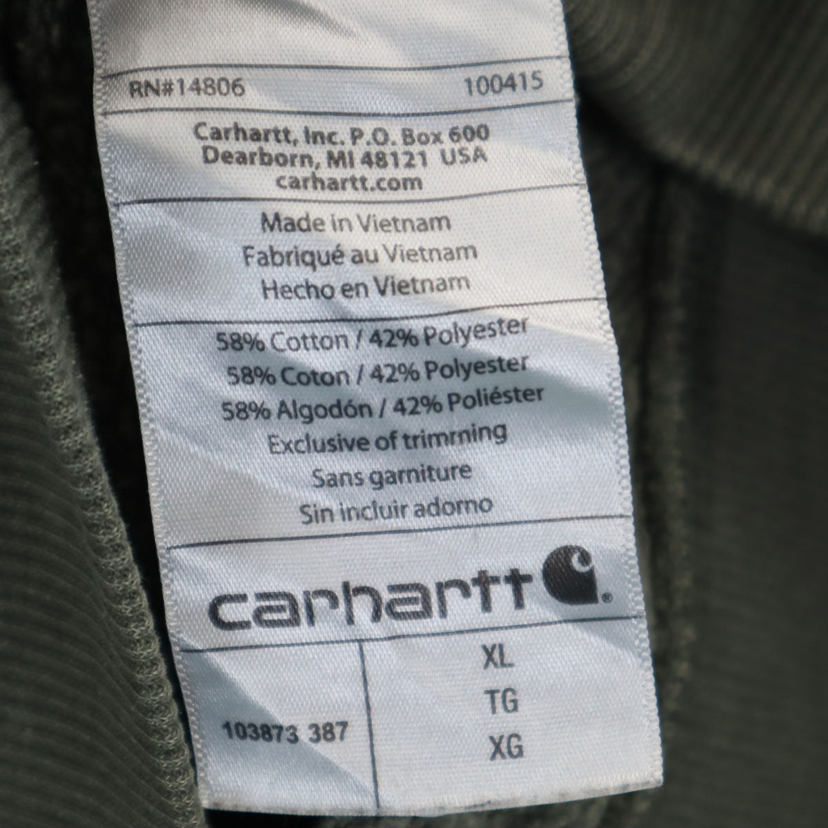 Carhartt カーハート 103873 長袖 スウェットパーカー XL カーキ メンズ
