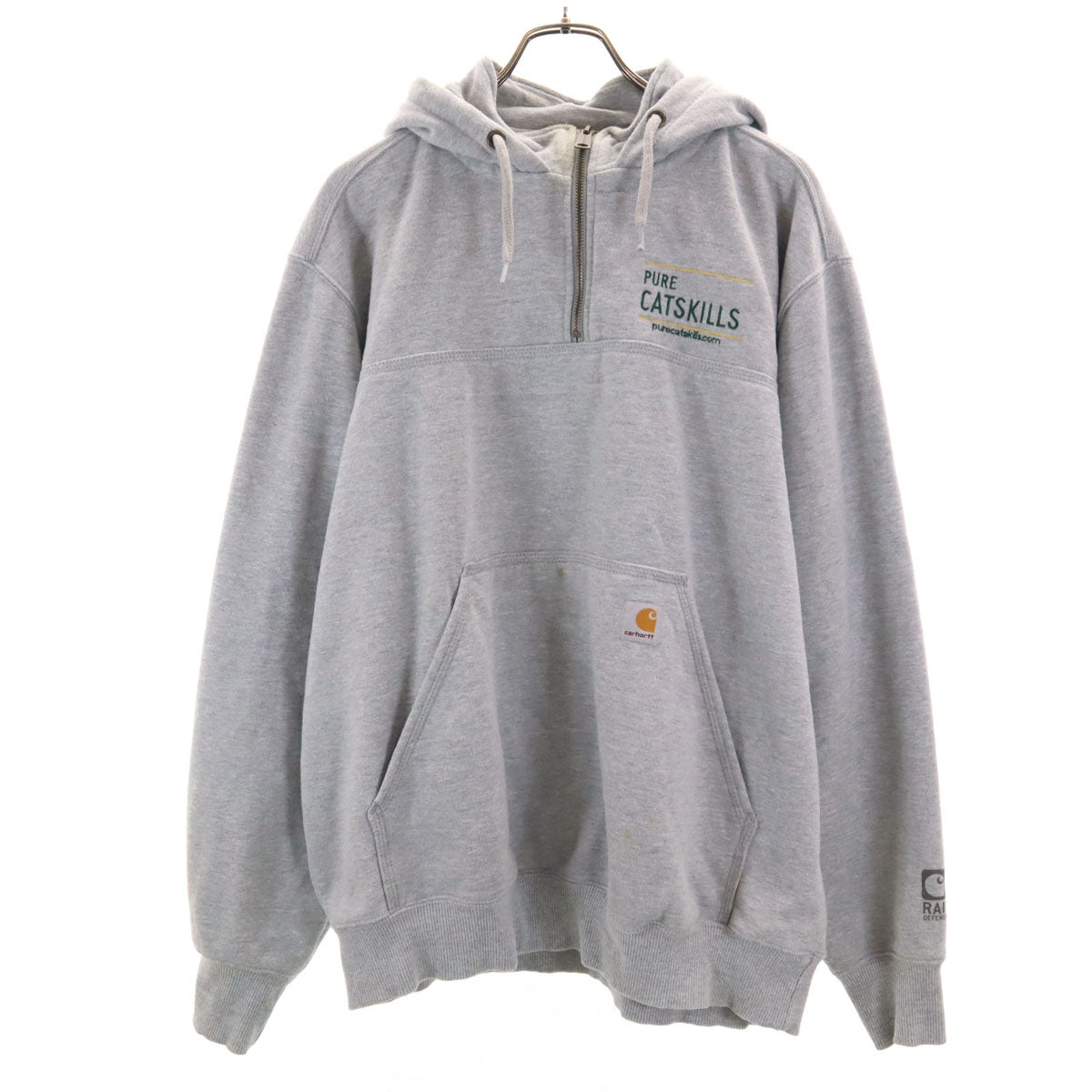 Carhartt カーハート 100617 企業モノ刺繍 長袖 ハーフジップ スウェットパーカー L グレー 裏起毛 メンズ