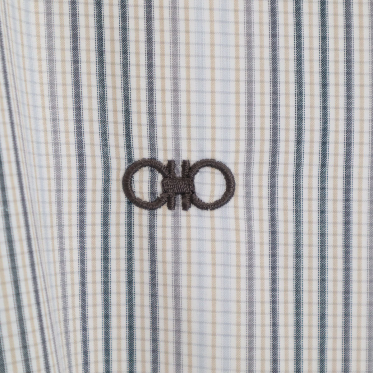 Salvatore Ferragamo サルヴァトーレフェラガモ イタリア製 チェック柄 長袖 ボタンダウンシャツ S ホワイト メンズ