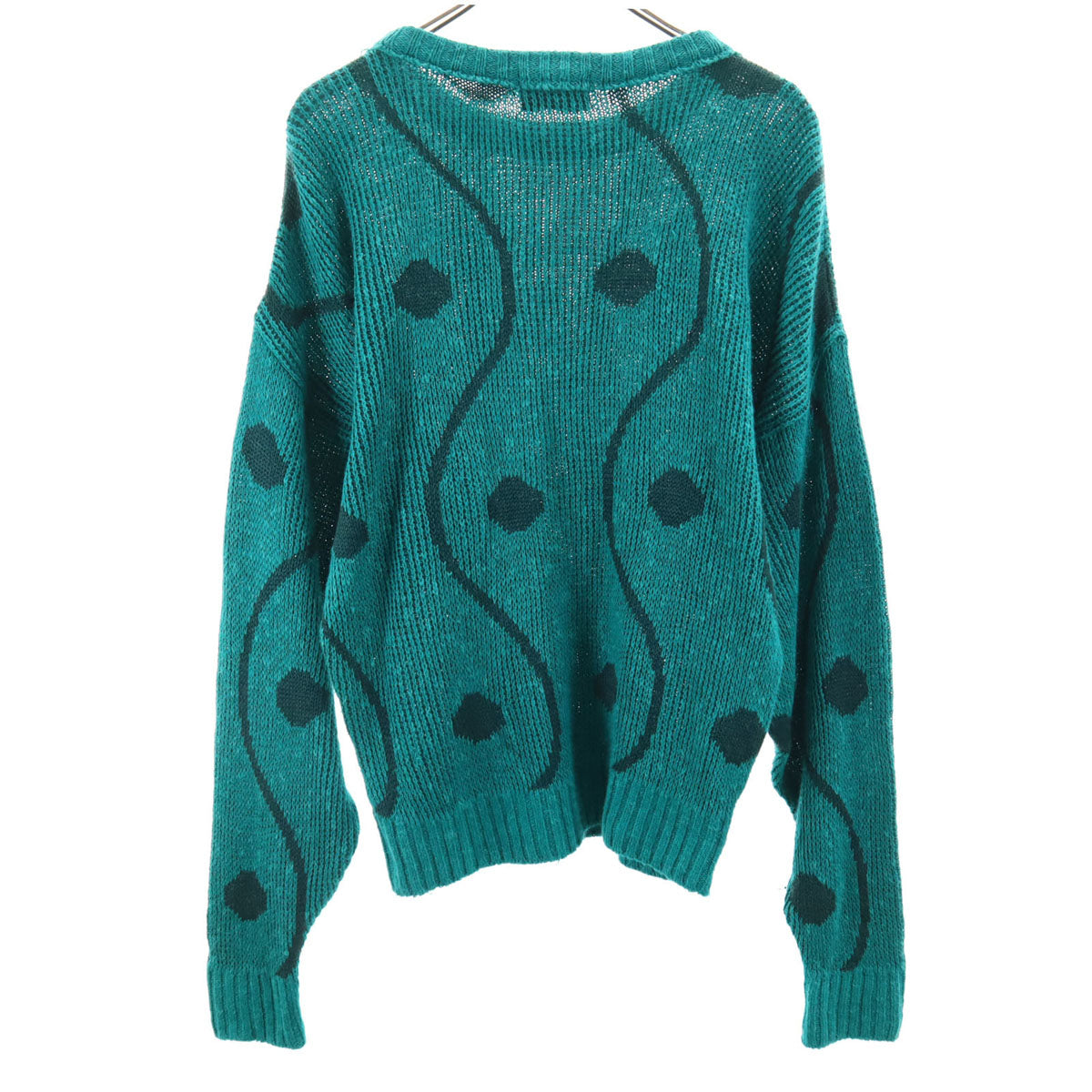 santa fe サンタフェ 90s オールド 総柄 長袖 ニット 40/3 エメラルドグリーン セーター メンズ