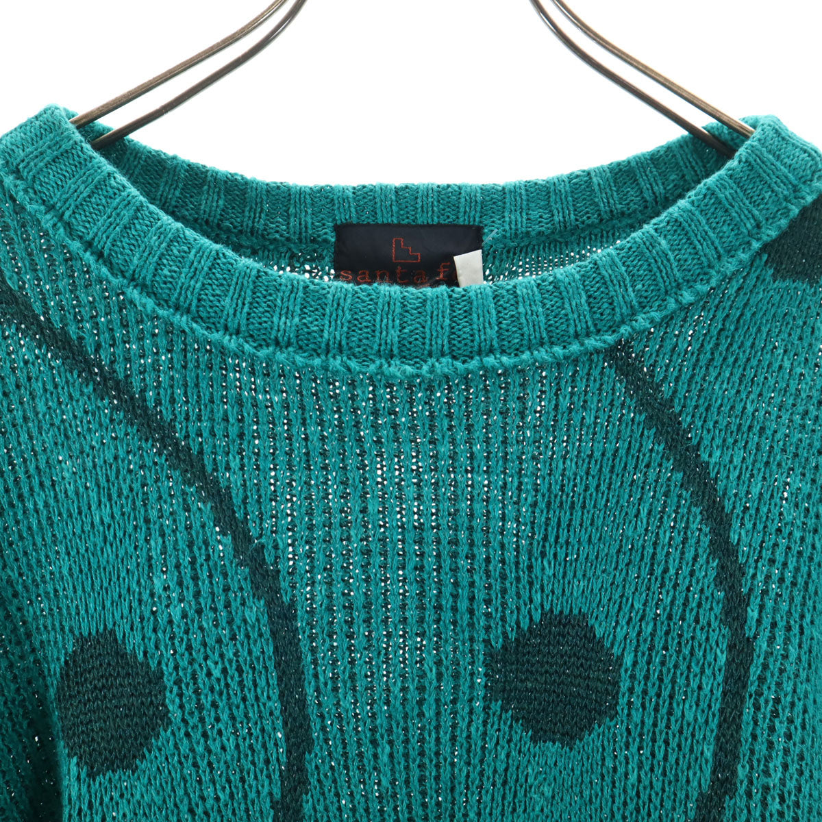 santa fe サンタフェ 90s オールド 総柄 長袖 ニット 40/3 エメラルドグリーン セーター メンズ