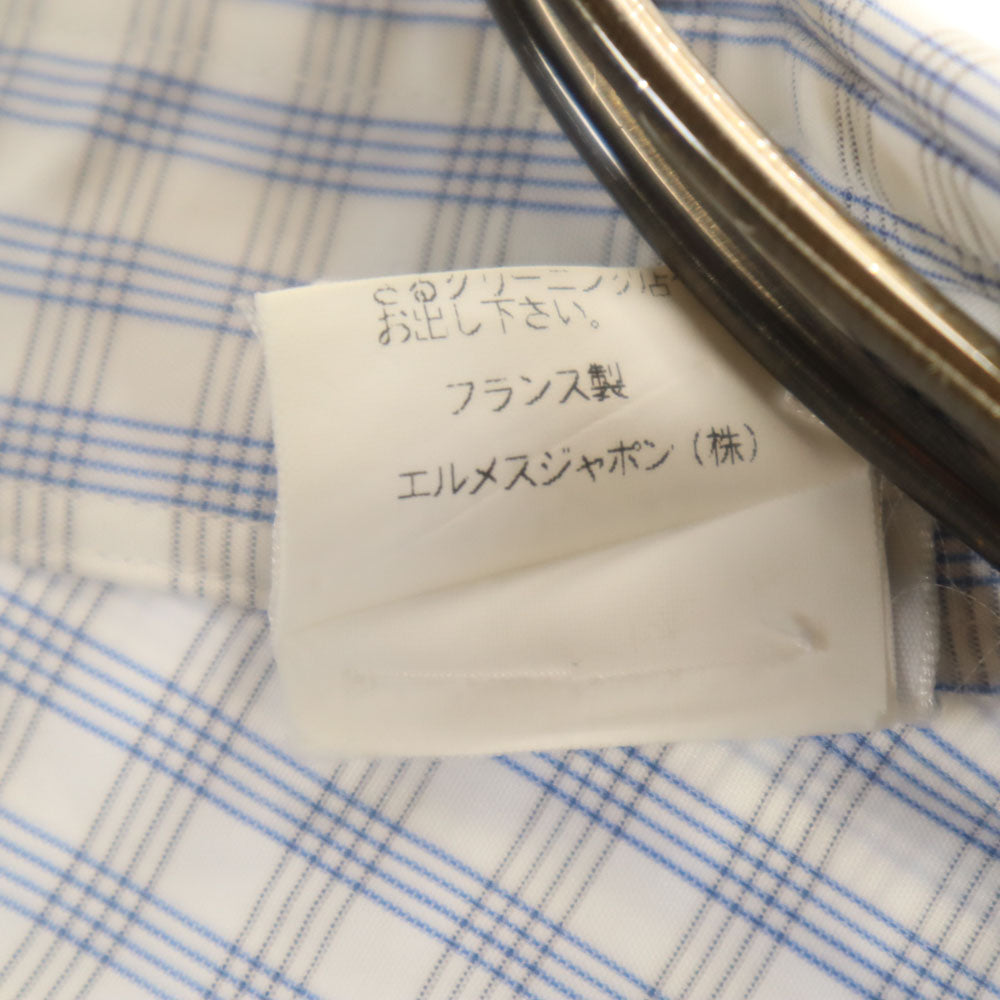 エルメス フランス製 チェック柄 長袖 ボタンダウンシャツ 42 ホワイト 他 HERMES メンズ