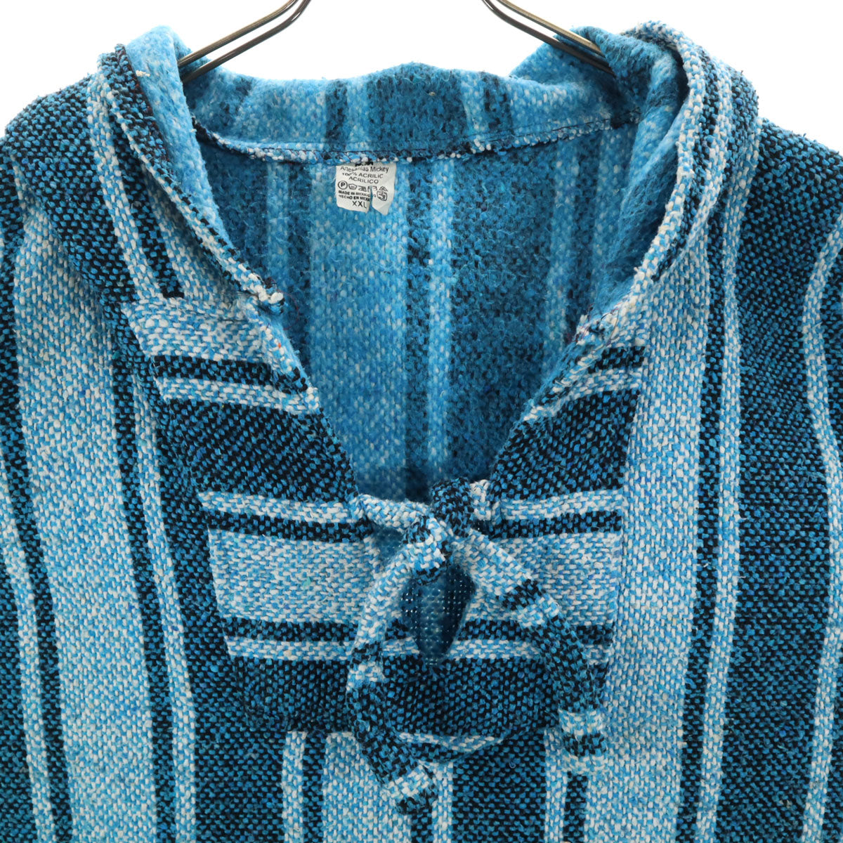 ARTESANIAS MICKEY 80s 90s オールド ストライプ柄 長袖 メキシカン パーカー XXL 水色 プルオーバー ビッグサイズ メンズ