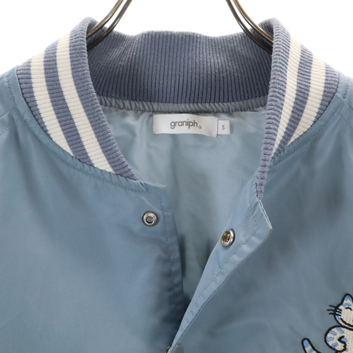 graniph グラニフ 11ぴきのねこ コラボ バック刺繍 ボンバー ジャケット S ブルーグレー ユニセックス メンズ