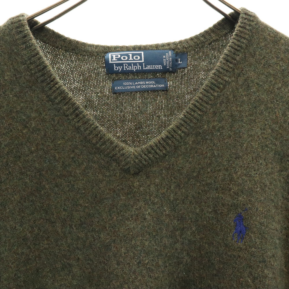 Polo by Ralph Lauren ポロバイラルフローレン 長袖 Vネック セーター L カーキ ニット メンズ