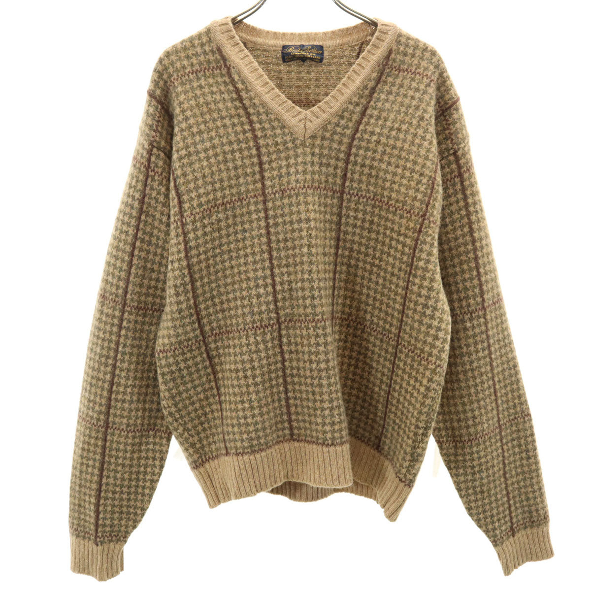 Brooks Brothers ブルックスブラザーズ 90s ウール オールド 総柄 長袖 Vネック セーター M ベージュ系 ニット メンズ