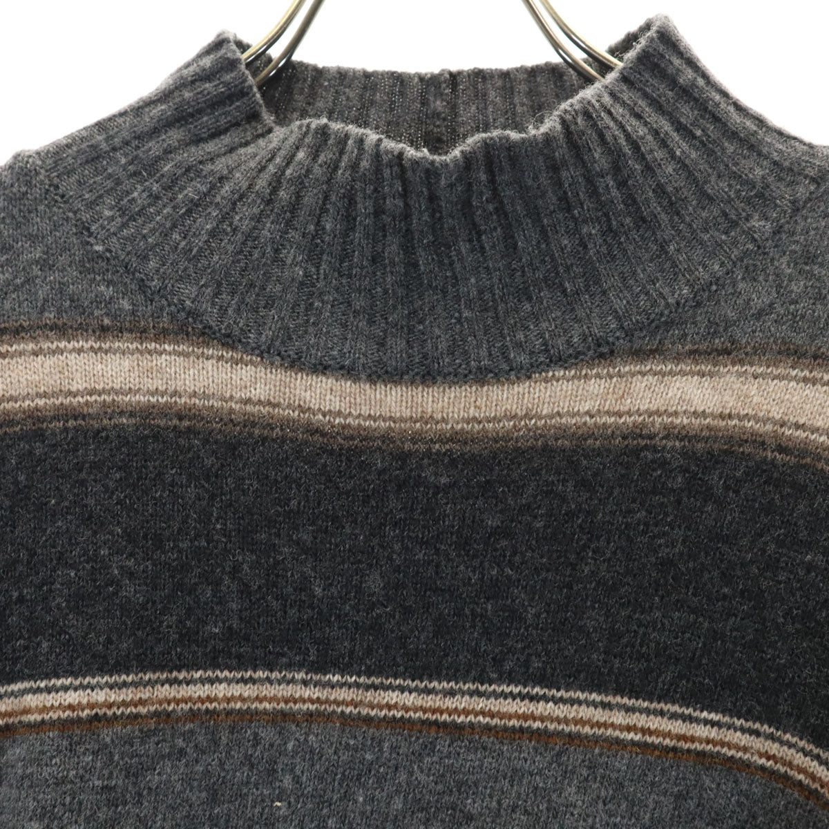 WEEKENDS ウィークエンド Max Mara ボーダー 長袖 裾フリンジ ハイネック セーター L グレー系 ニット メンズ