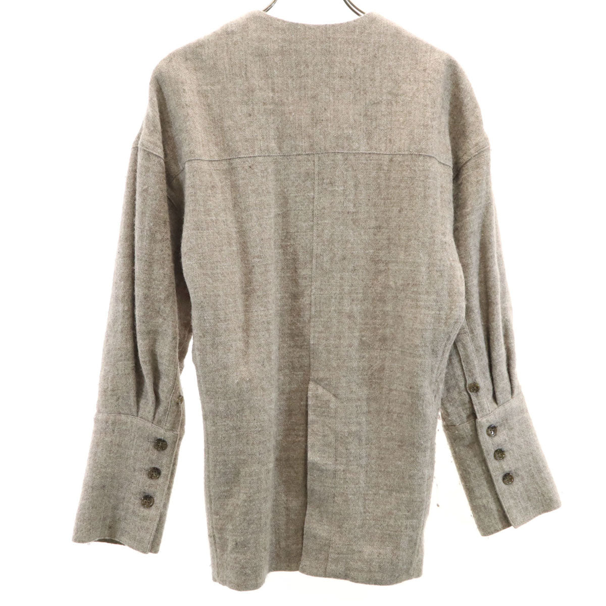 AKIRANAKA アキラナカ 日本製 リネンブレンド ノーカラージャケット 1 グレージュ レディース