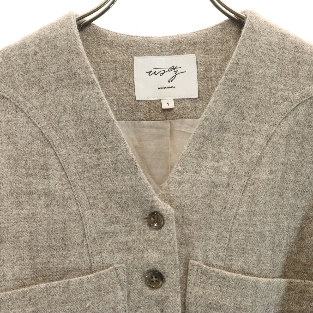 AKIRANAKA アキラナカ 日本製 リネンブレンド ノーカラージャケット 1 グレージュ レディース
