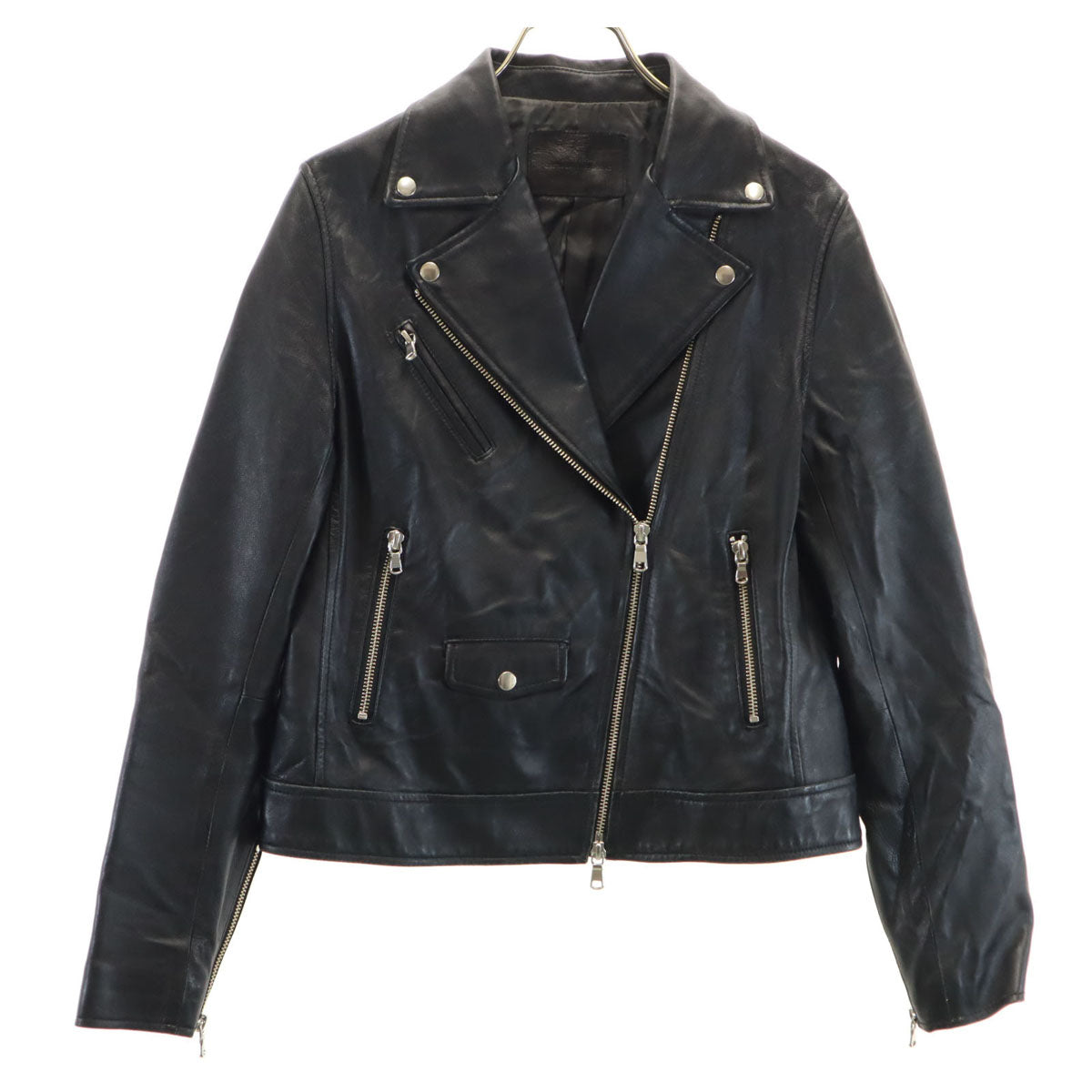 green label relaxing グリーンレーベルリラクシング レザー ダブルライダースジャケット 40 黒 レディース