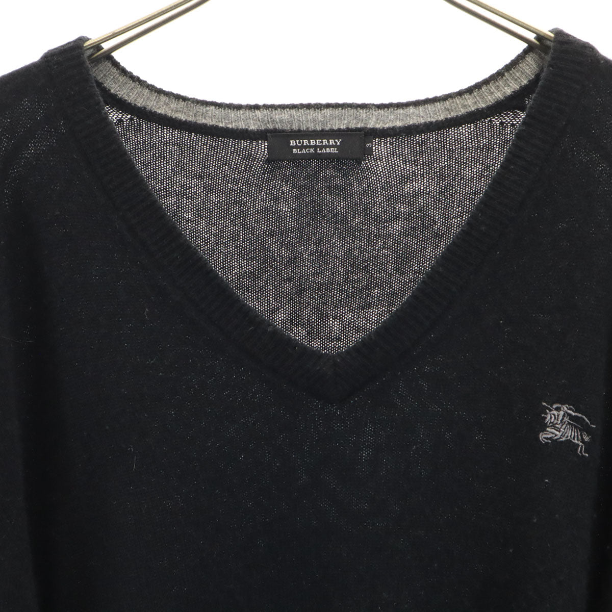 BURBERRY BLACK LABEL バーバリーブラックレーベル カシミヤブレンド 長袖 Vネック セーター 3 ブラック 三陽商会 メンズ