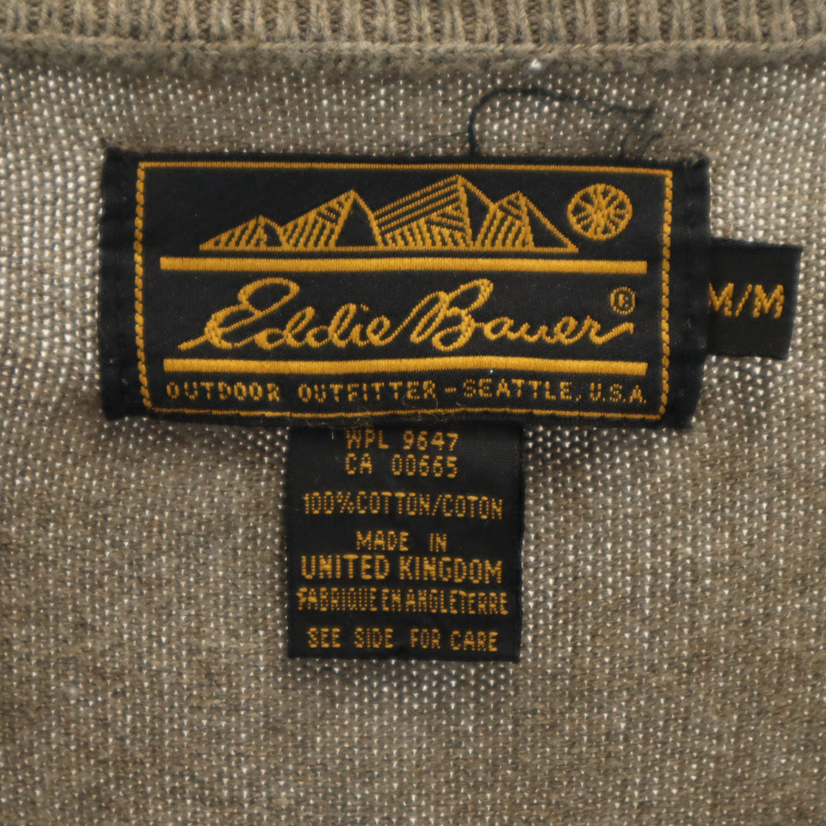 Eddie Bauer エディーバウアー 90s オールド 黒タグ 長袖 Vネック コットン セーター M ベージュ ニット アウトドア メンズ