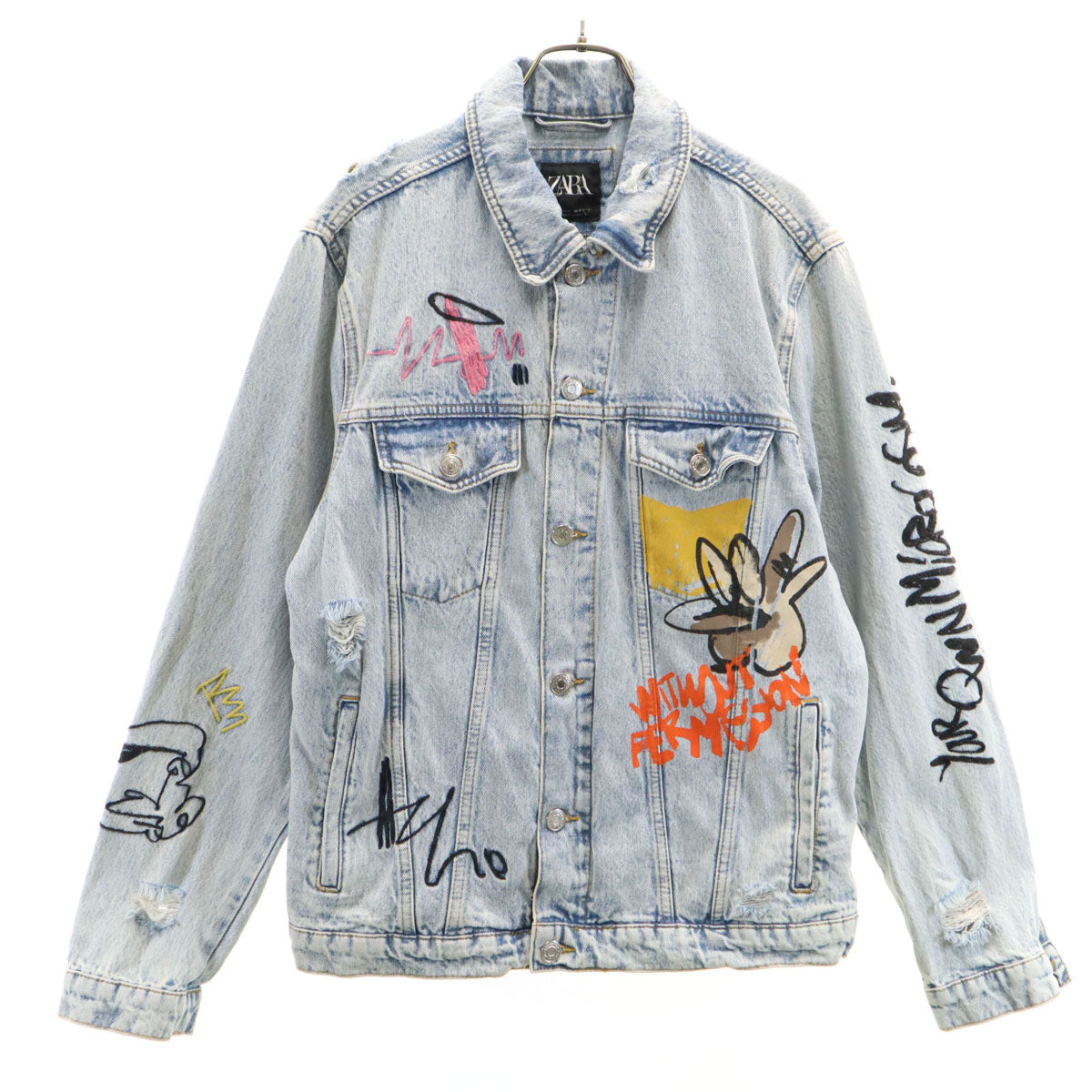 ZARA ザラ デニムジャケット M クラッシュ ペイント加工 メンズ