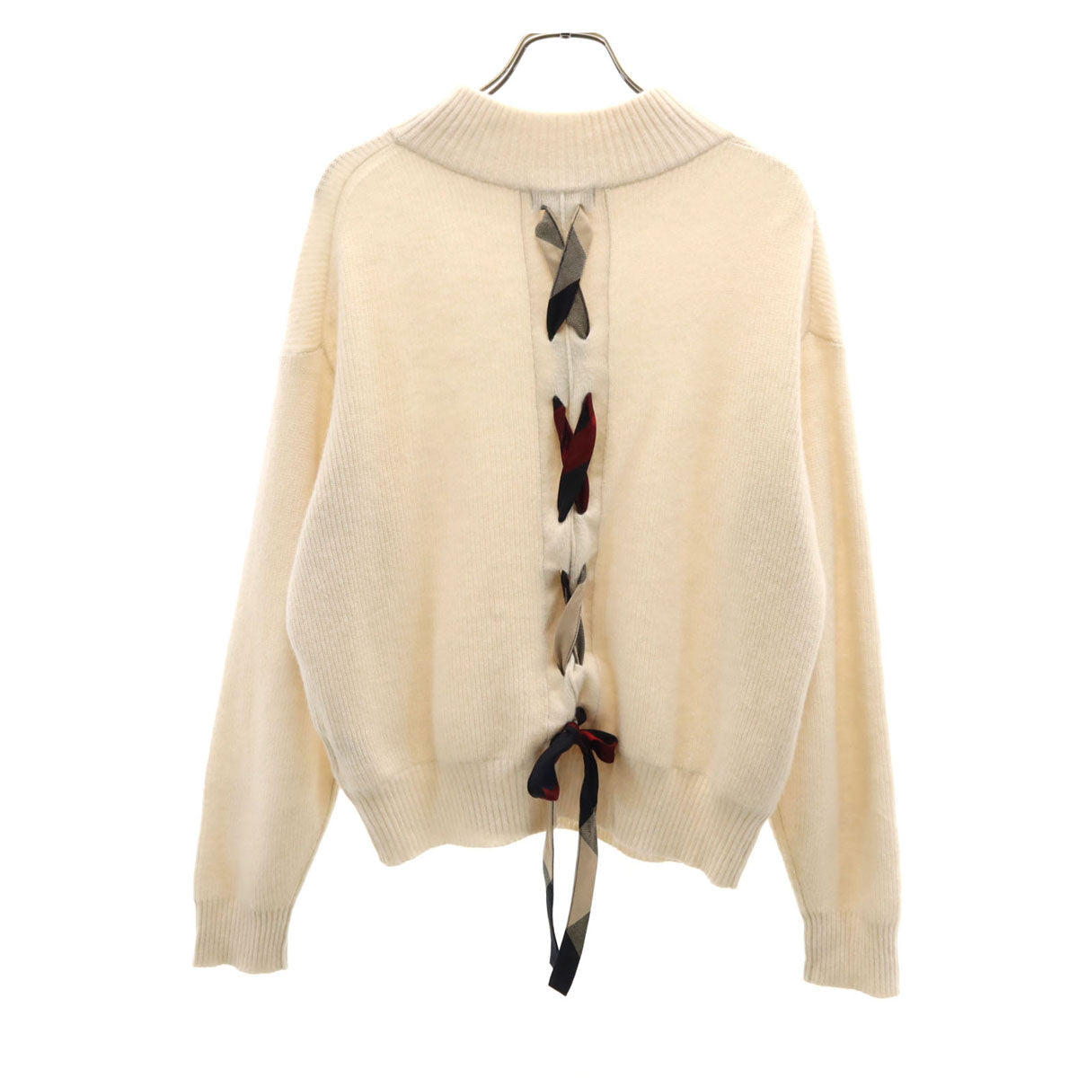 BLUE LABEL ブルーレーベル ウールブレンド 長袖 バックレースアップ セーター 38 アイボリー ニット 三陽商会 レディース