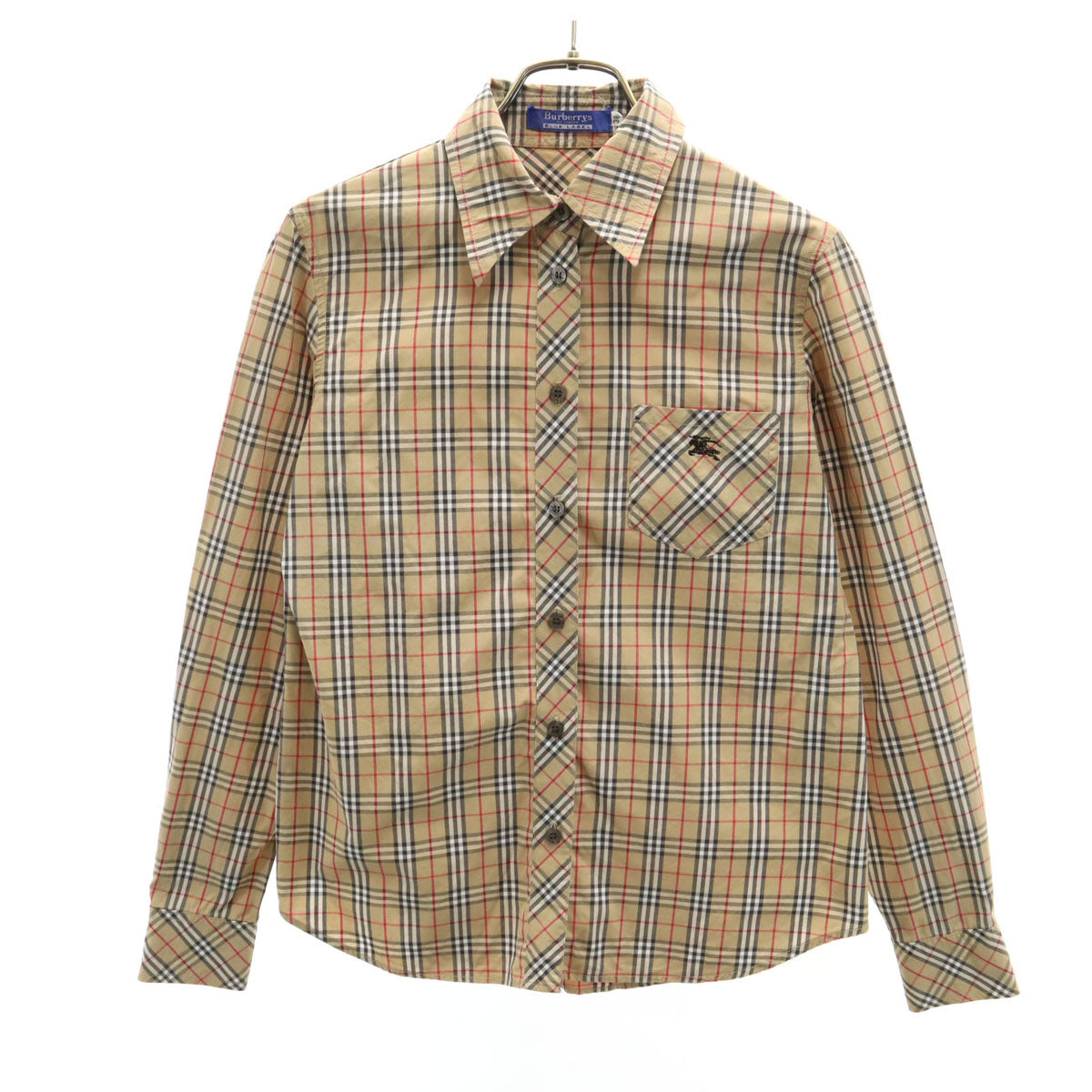 BURBERRY BLUE LABEL バーバリーブルーレーベル 90s オールド ノバチェック柄 長袖 コットンシャツ 38 ベージュ 三陽商会 レディース