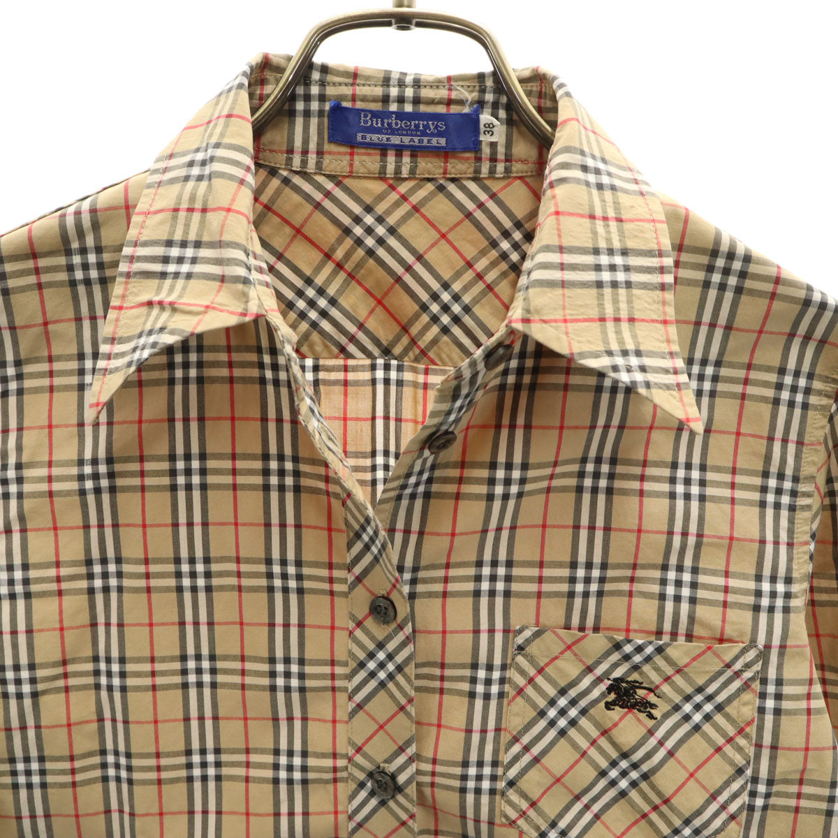 BURBERRY BLUE LABEL バーバリーブルーレーベル 90s オールド ノバチェック柄 長袖 コットンシャツ 38 ベージュ 三陽商会 レディース