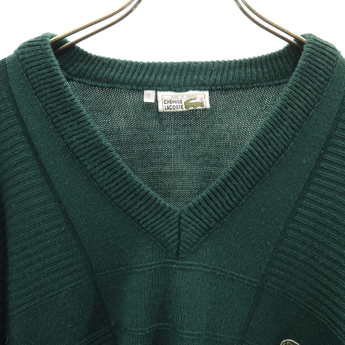 CHEMISE LACOSTE シュミーズラコステ 70s フランス製 ヴィンテージ 長袖 Vネック セーター XL 深緑 ニット メンズ