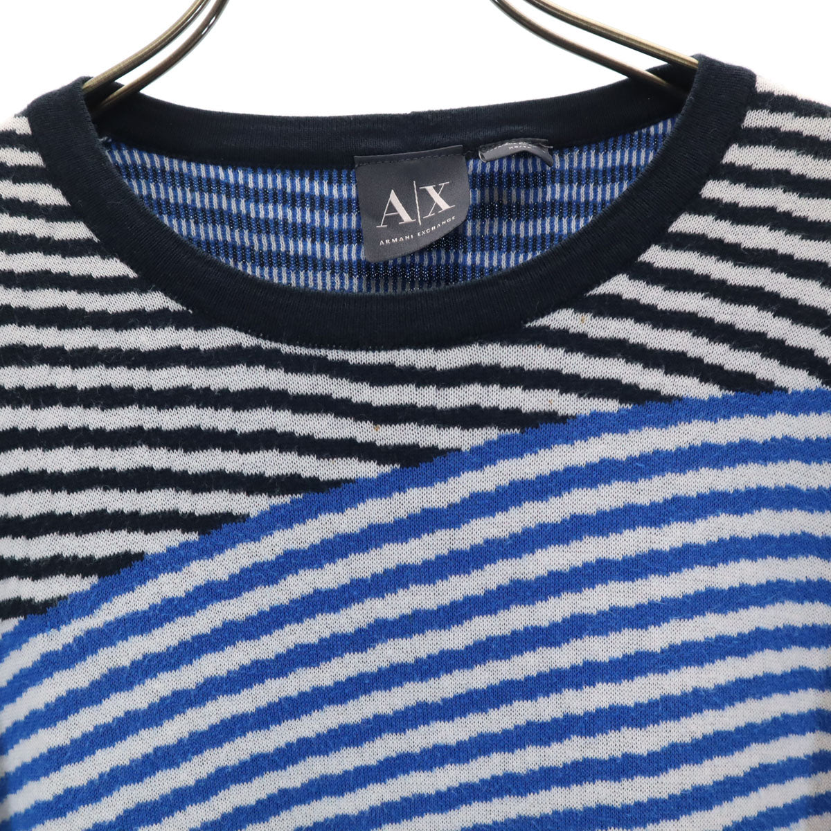 ARMANI EXCHANGE アルマーニエクスチェンジ 斜めストライプ 長袖 セーター XS ホワイト系 ニット メンズ