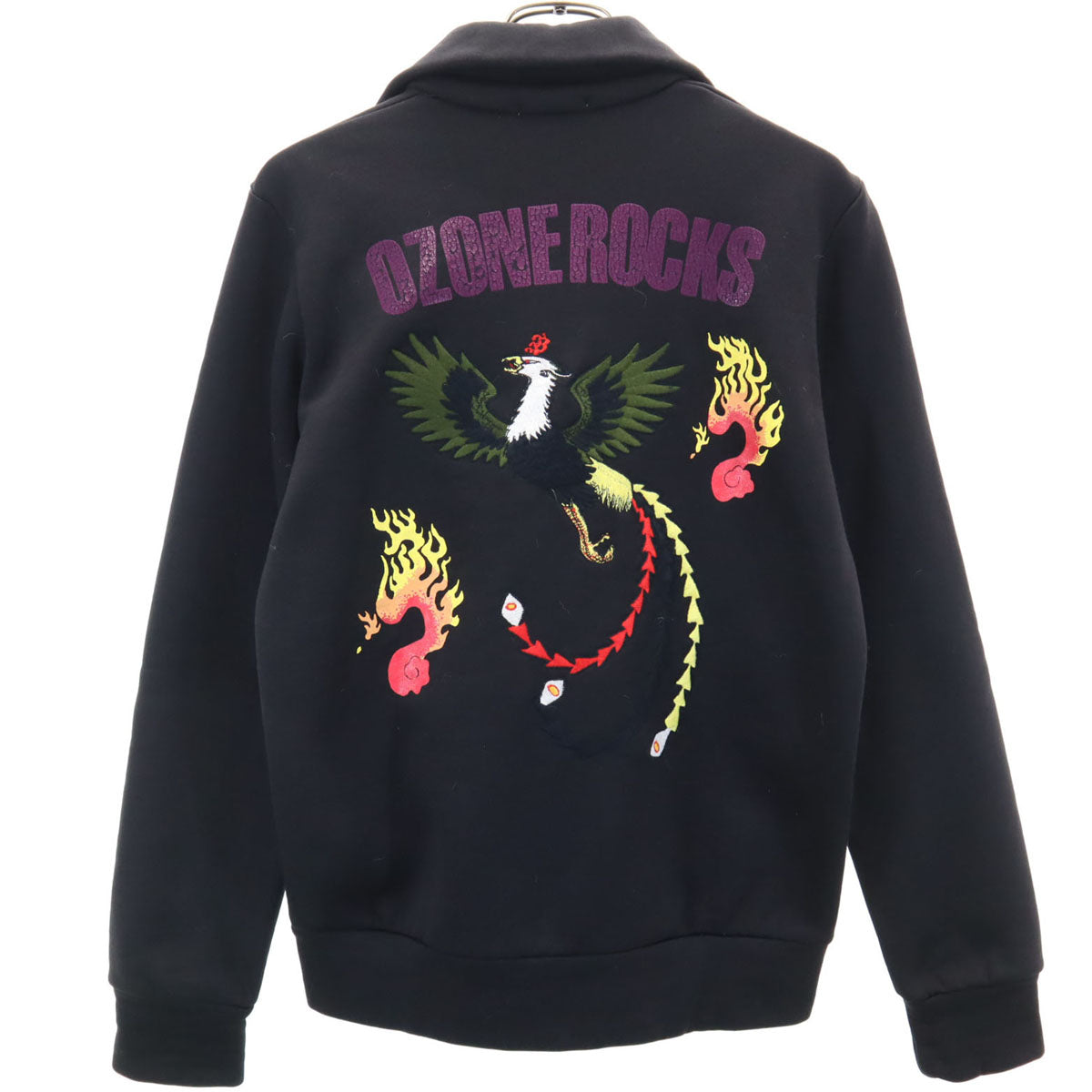 OZONE ROCKS オゾンロックス 日本製 バック刺_ ハイネック ジップジャケット S ブラック系 裏起毛 レディース