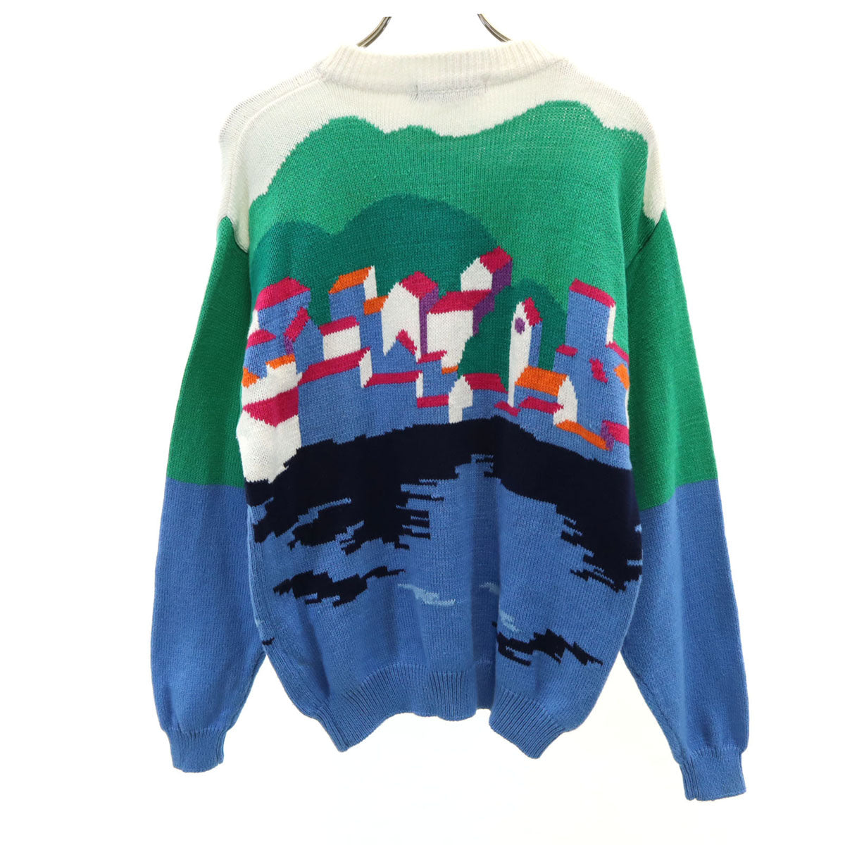 NAUTICA ノーティカ 90s オールド 総柄 長袖 セーター M 水色 ニット メンズ