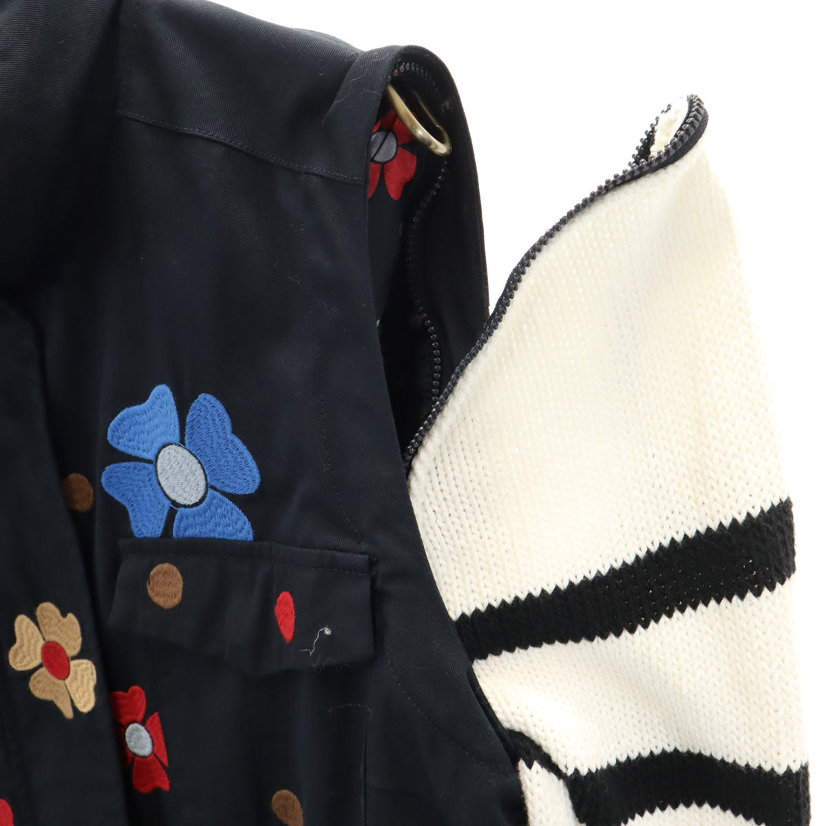 Desigual デシグアル 総柄 2WAY ニット切替 ジャケット 42 ネイビー レディース