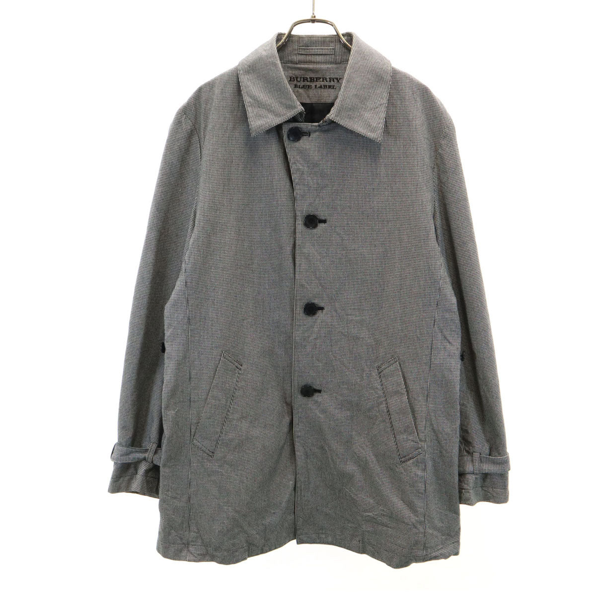 BURBERRY BLUE LABEL バーバリーブルーレーベル 千鳥柄 ステンカラーコート L グレー 三陽商会 メンズ