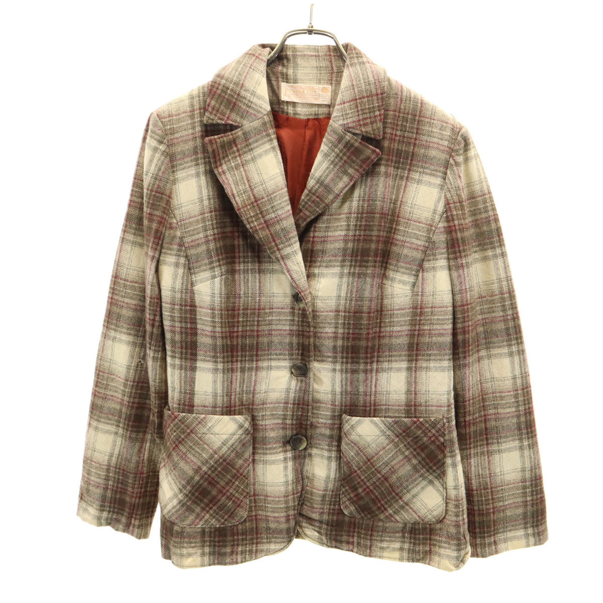 PENDLETON ペンドルトン 70s USA製 ウール ヴィンテージ チェック柄 テーラードジャケット 12 ベージュ系 レディース