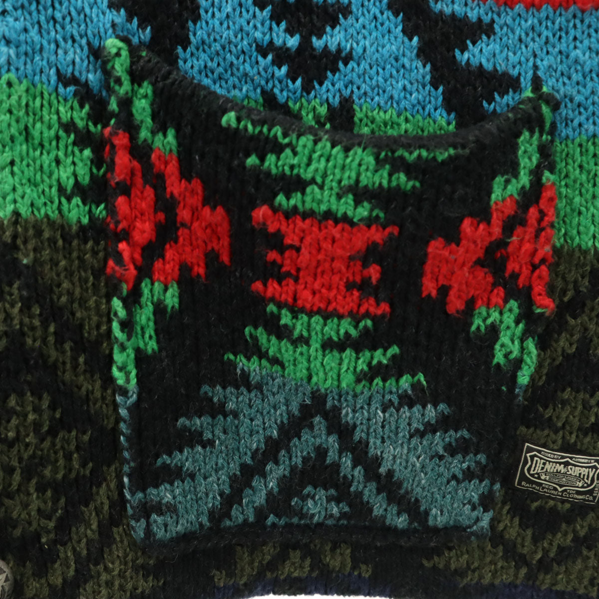 DENIMU&SUPPLY RALPH LAUREN デニムアンドサプライ ラルフローレン ネイティブ柄 長袖 ショールカラー カウチン ニットカーディガン S メンズ