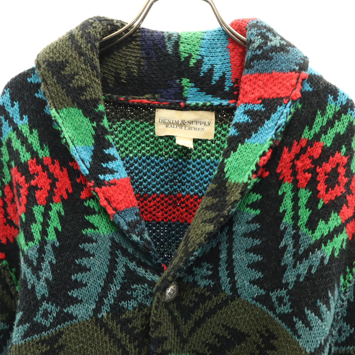 DENIMU&SUPPLY RALPH LAUREN デニムアンドサプライ ラルフローレン ネイティブ柄 長袖 ショールカラー カウチン ニットカーディガン S メンズ