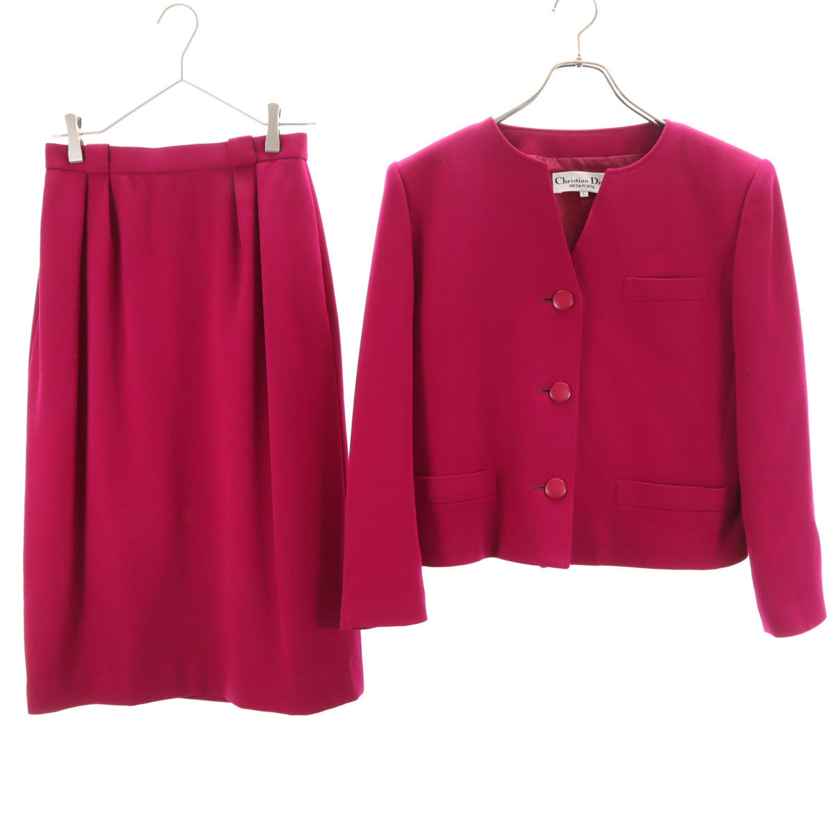 Christian Dior PRET-A-PORTER クリスチャンディオール プレタポルテ 90s オールド ノーカラージャケット 上下 セットアップ L マゼンタ レディース