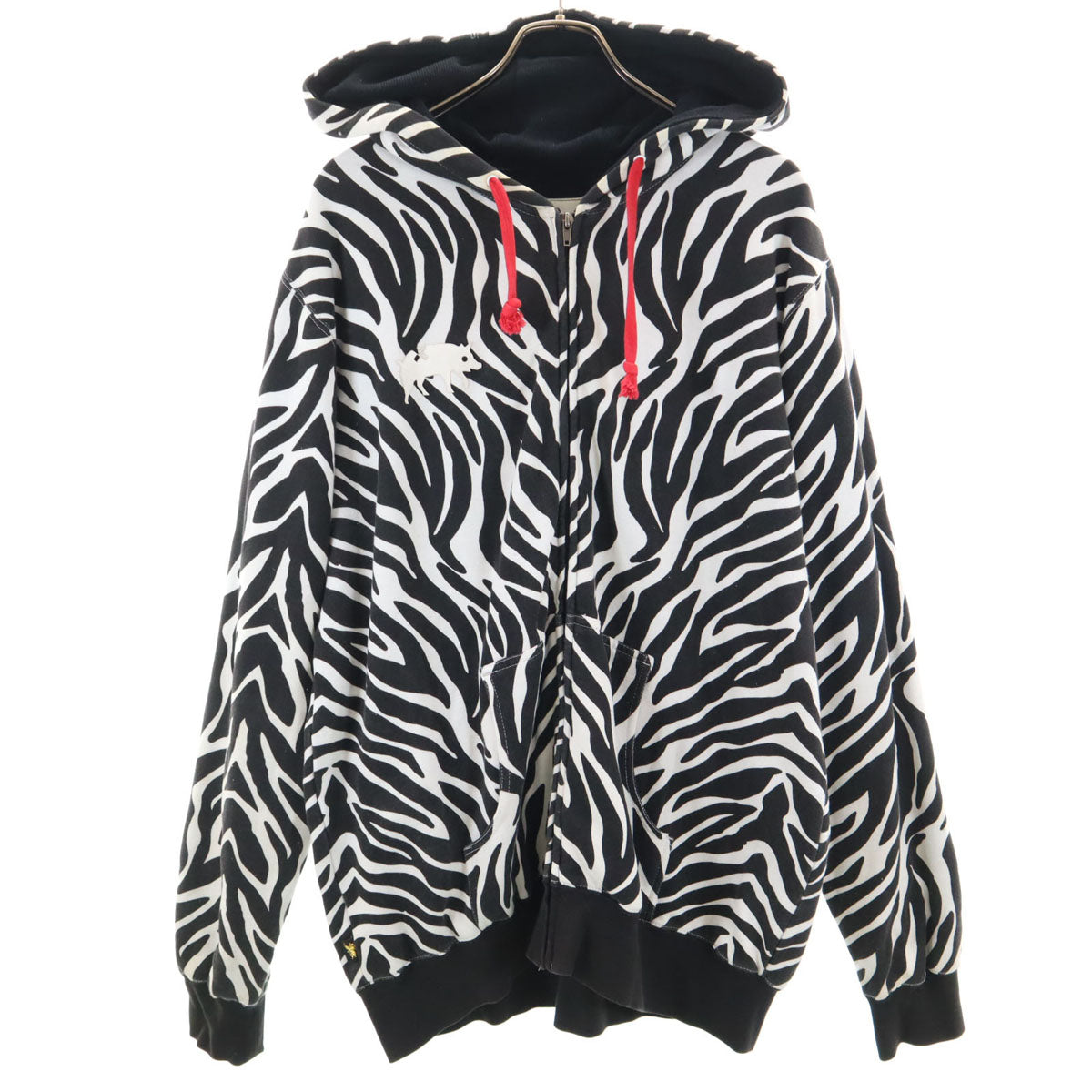 UNINC アンインク ゼブラ柄 長袖 スウェット ジップパーカー LG ブラック系 メンズ