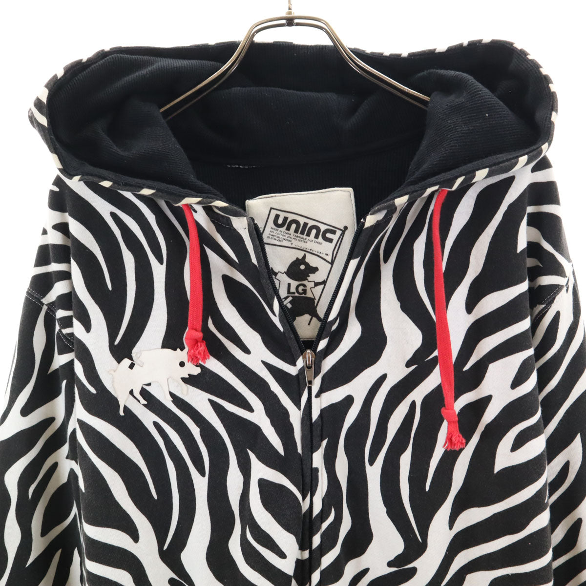 UNINC アンインク ゼブラ柄 長袖 スウェット ジップパーカー LG ブラック系 メンズ